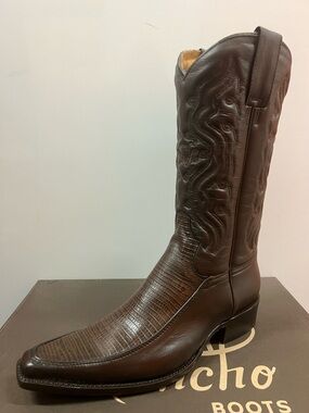 RANCHO BOOTS Western Men’s Cowboy Boots Brown Lizard Print Leather